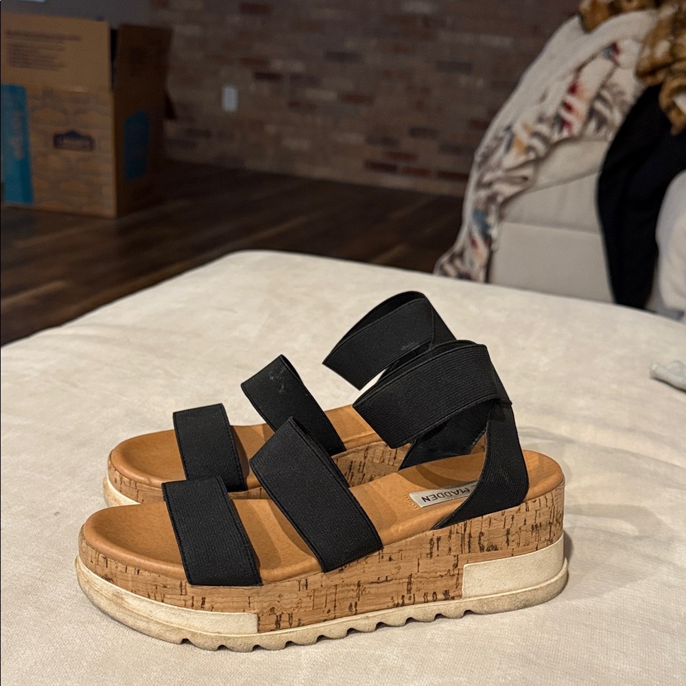 Steve Madden Black Sandals with Cork Wedge